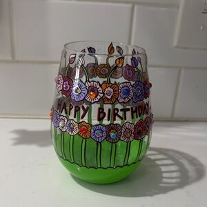 Lolita Birthday Flowers- Happy Birthday Hand-Painted Green Stem Glass